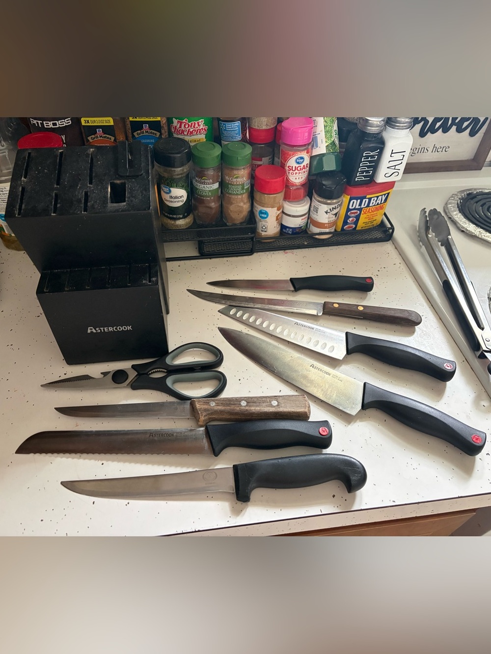 Astercook & other brands 9 Pieces Kitchen Knife Set with knife block & scissors